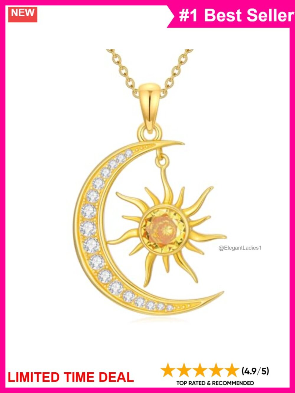 Sun and Moon Necklace 14k Gold Plated Sterling Silver Sun Pendant Jewelry
